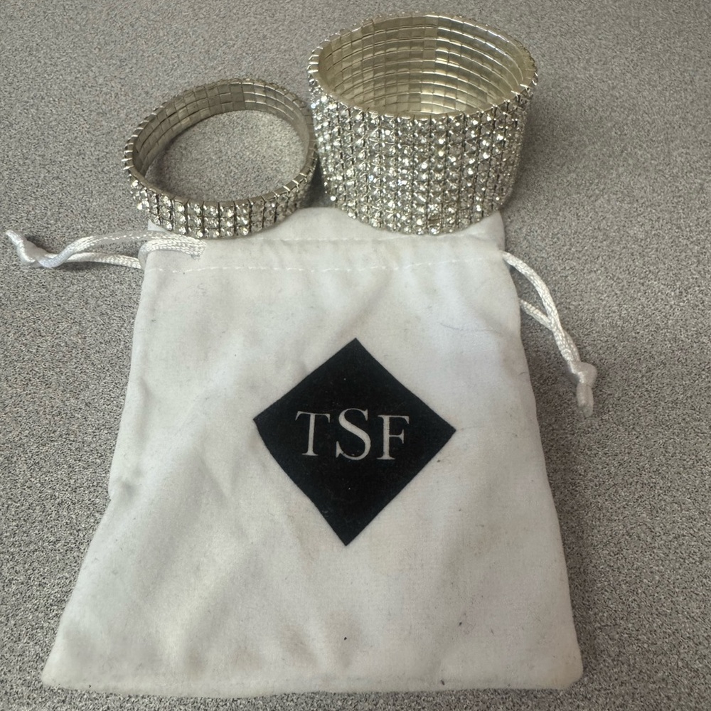 TSF Crystal Stretch Bracelets Set - Silver Rhinestone